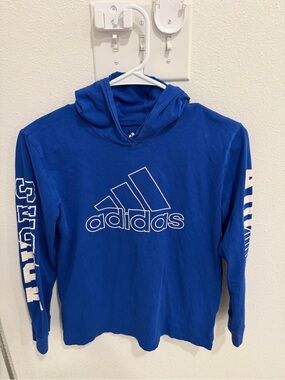 Boy’s adidas Royal Blue Hooded Long Sleeve Top with White Logo